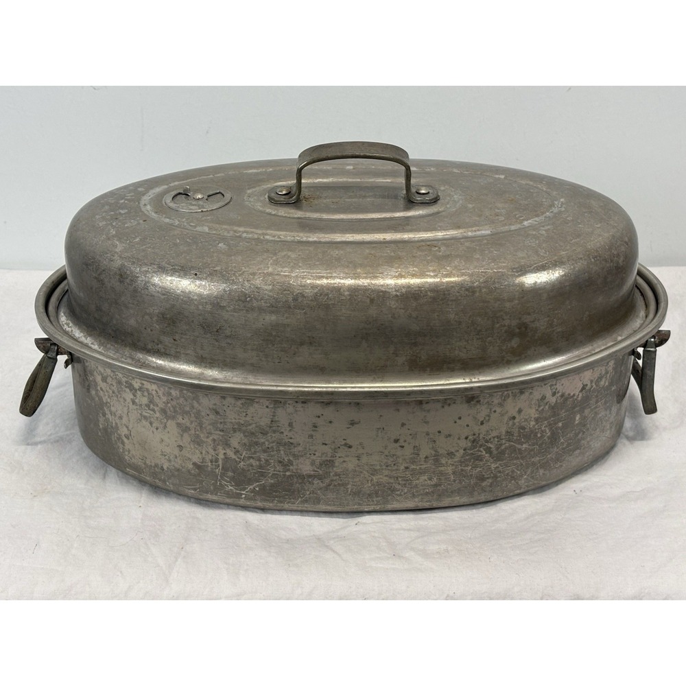 Vintage MIRRO 876M Aluminum Roaster Pan w/ Vented Lid & Lifter  Made in U.S.A